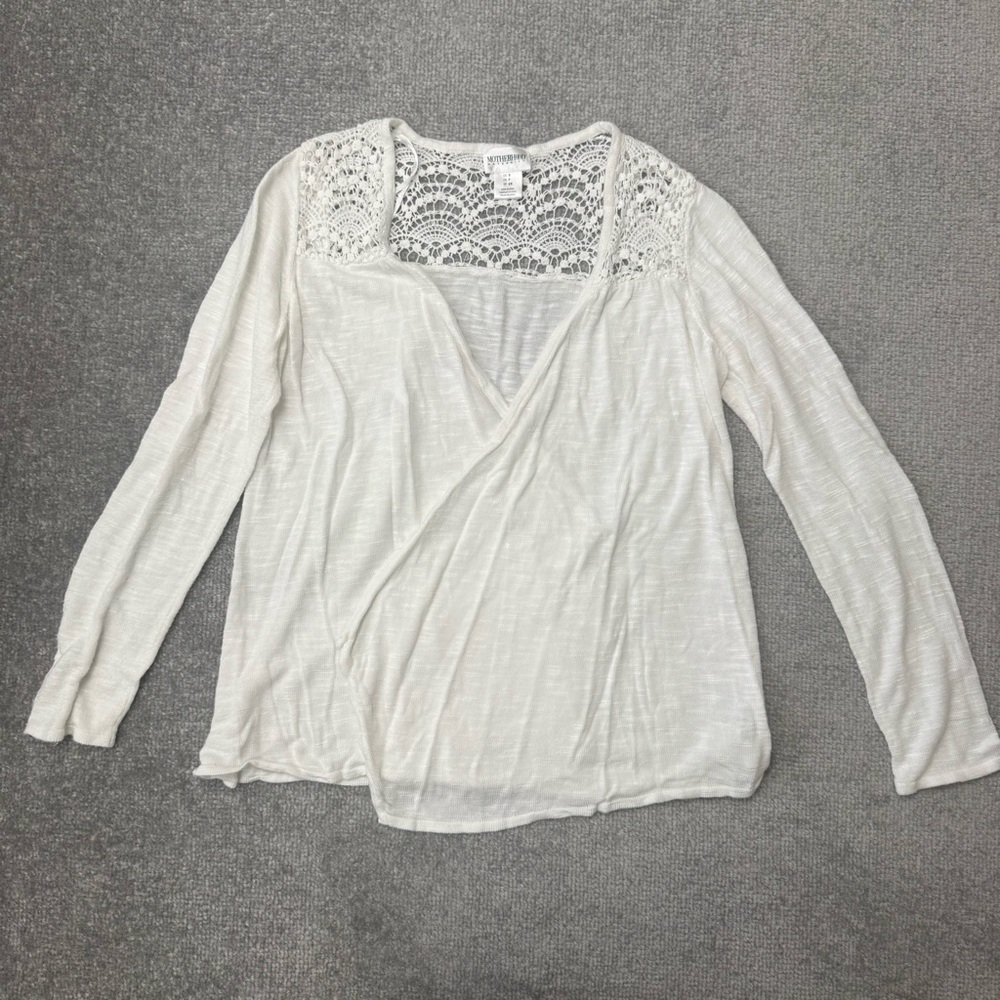 Motherhood Maternity Cardigan Womens Small White Crochet Lightweight Sweater